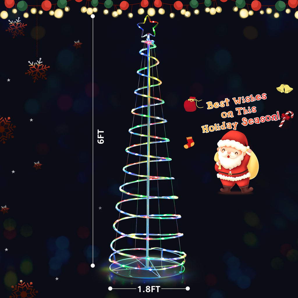 White Light Up Spiral Christmas Tree with Star Top - Outdoor Waterproof Decor