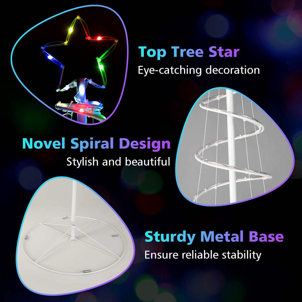White Light Up Spiral Christmas Tree with Star Top - Outdoor Waterproof Decor