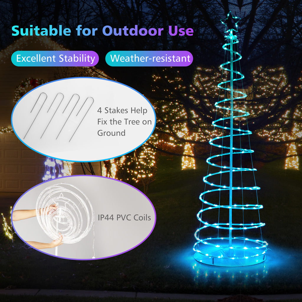White Light Up Spiral Christmas Tree with Star Top - Outdoor Waterproof Decor