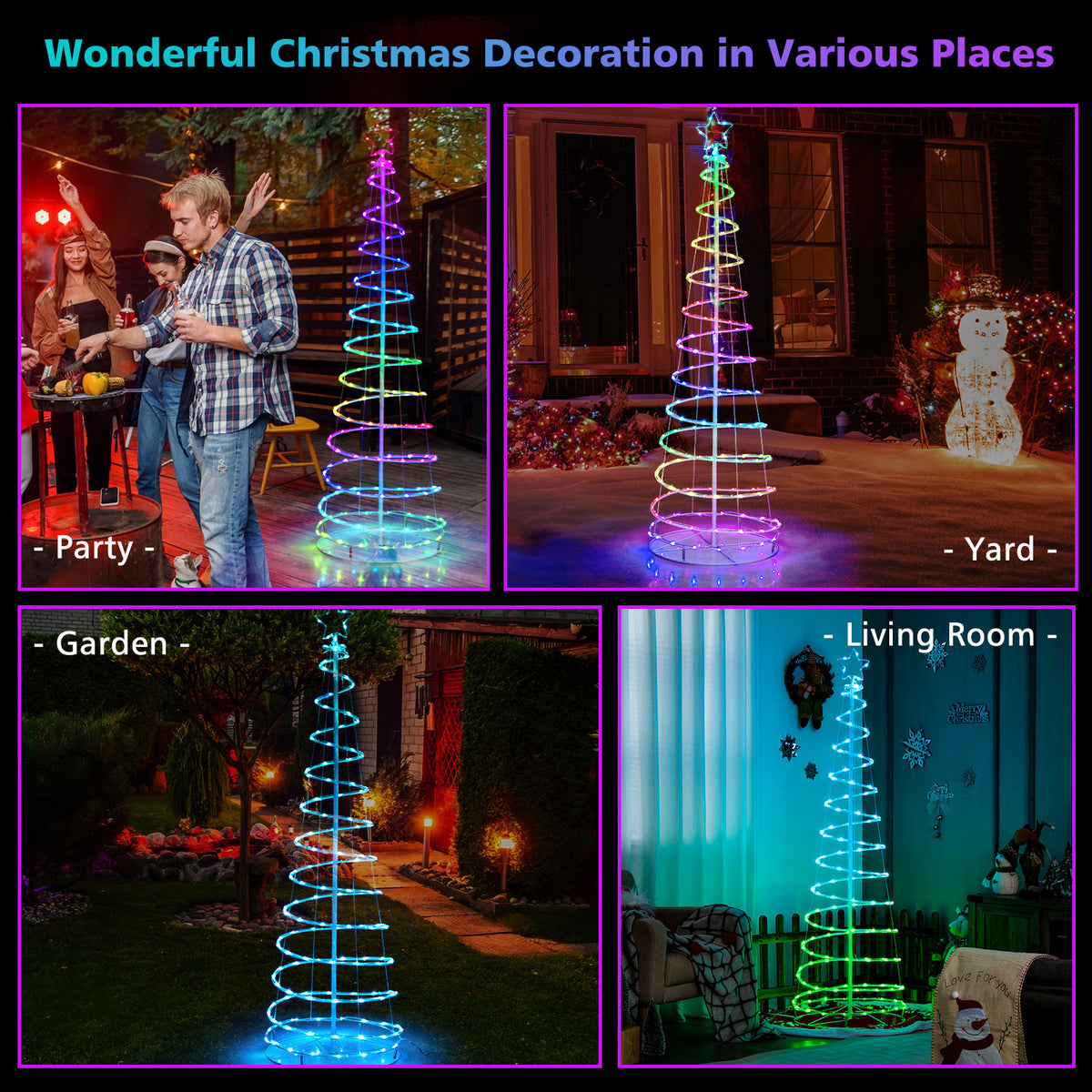 White Light Up Spiral Christmas Tree with Star Top - Outdoor Waterproof Decor