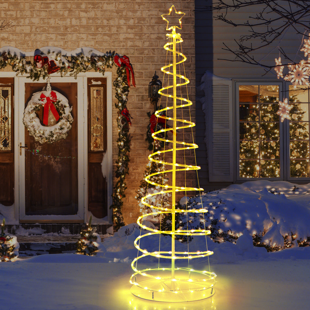 White Light Up Spiral Christmas Tree with Star Top - Outdoor Waterproof Decor