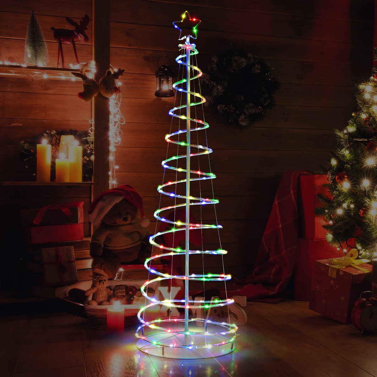 White Light Up Spiral Christmas Tree with Star Top - Outdoor Waterproof Decor