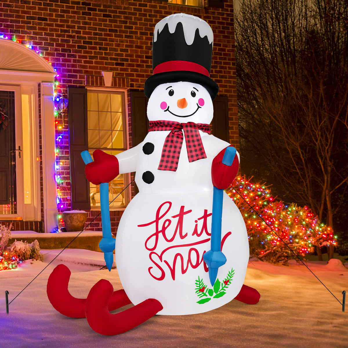 6ft Skiing Snowman Christmas Inflatable Decoration with LED Lights & Sandbag