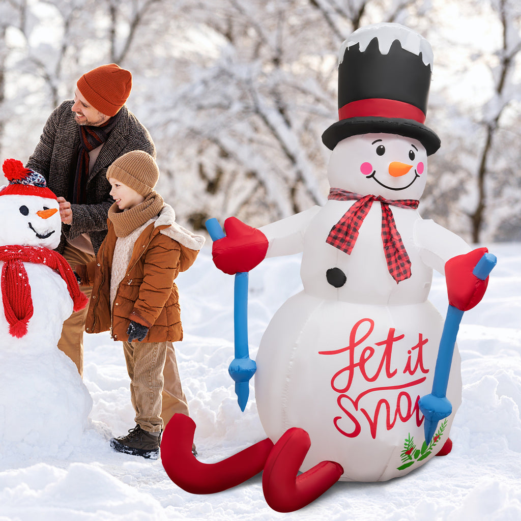 6ft Skiing Snowman Christmas Inflatable Decoration with LED Lights & Sandbag