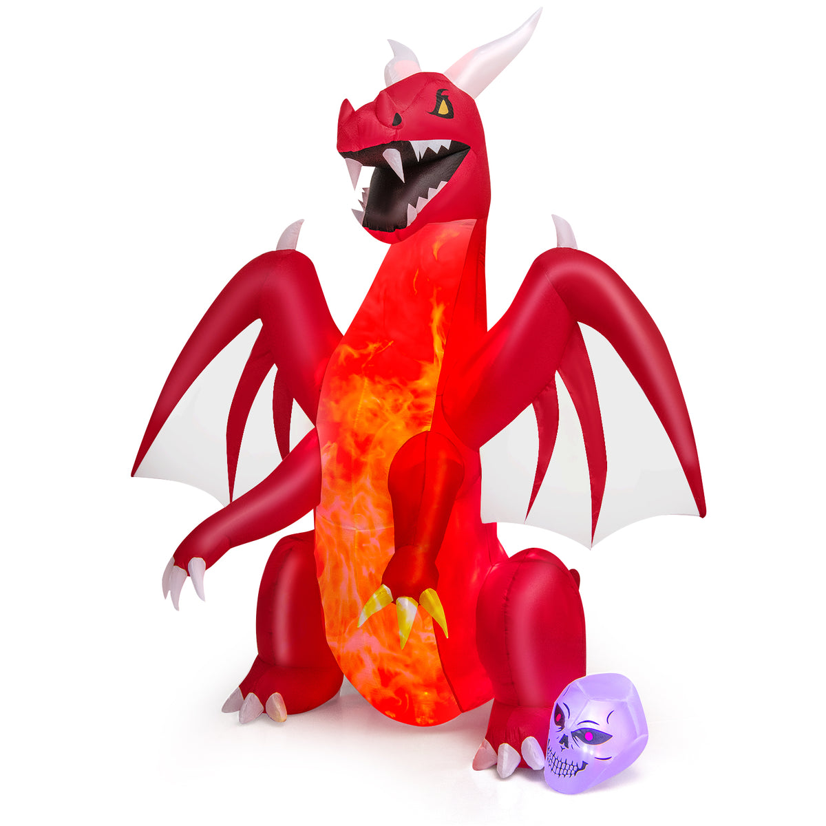 8 Feet Inflatable Halloween Red Dragon with Lighted Skull and Wings