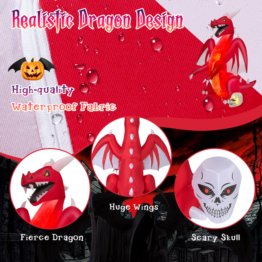 8 Feet Inflatable Halloween Red Dragon with Lighted Skull and Wings