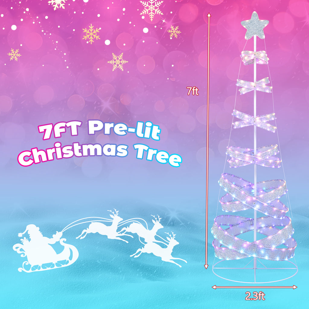 7 Feet Outdoor Spiral Christmas Tree with LED Lights for Holiday Decor