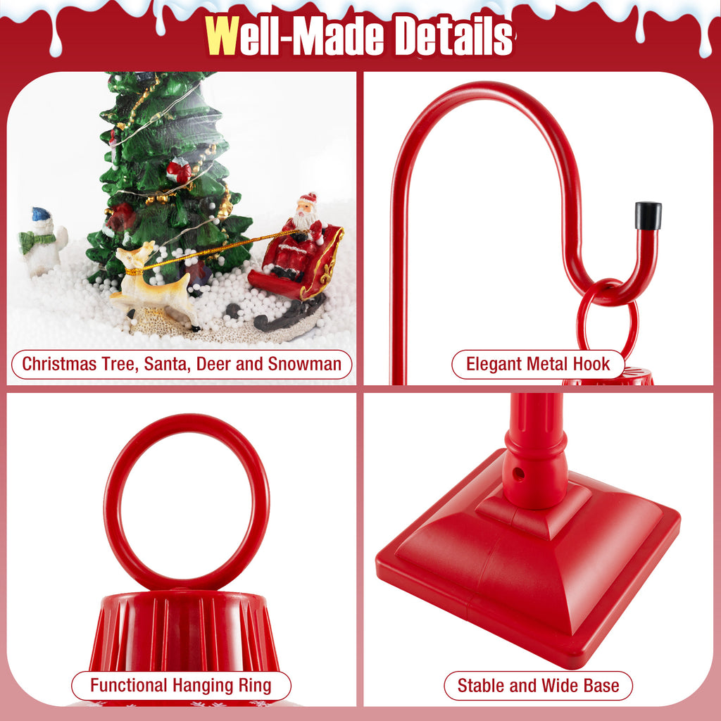 68 Inch Festive Musical Christmas Street Lamp Post with Snow Globe Lantern - Red Variation