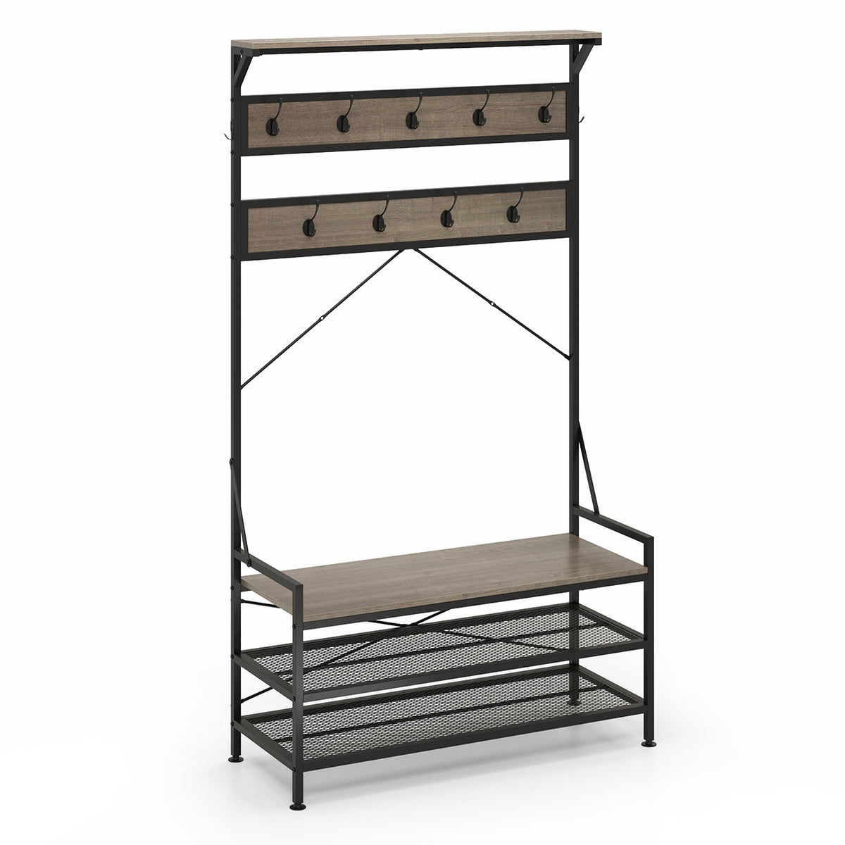 70 Inch Hall Tree with Shoe Storage Bench Freestanding Coat Rack