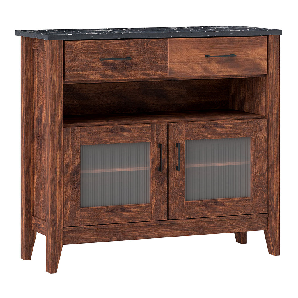 Coffee Bar Cabinet with Drawers & Shelves - Brown
