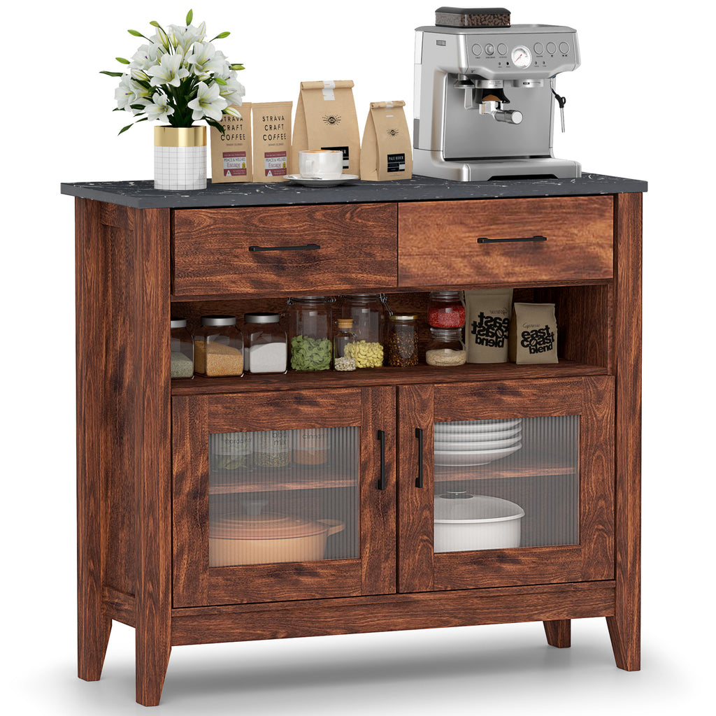 Coffee Bar Cabinet with Drawers & Shelves - Brown