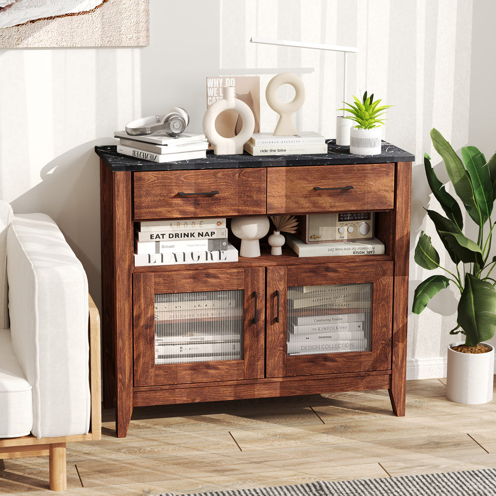 Coffee Bar Cabinet with Drawers & Shelves - Brown