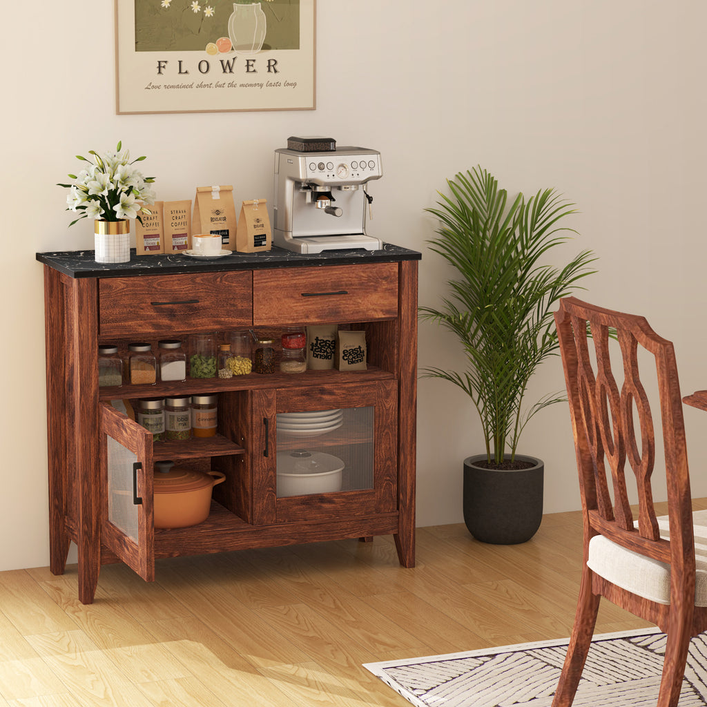 Coffee Bar Cabinet with Drawers & Shelves - Brown
