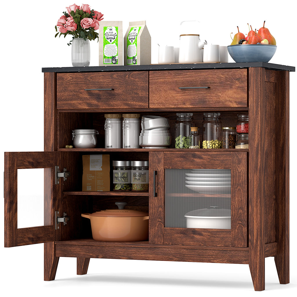 Coffee Bar Cabinet with Drawers & Shelves - Brown