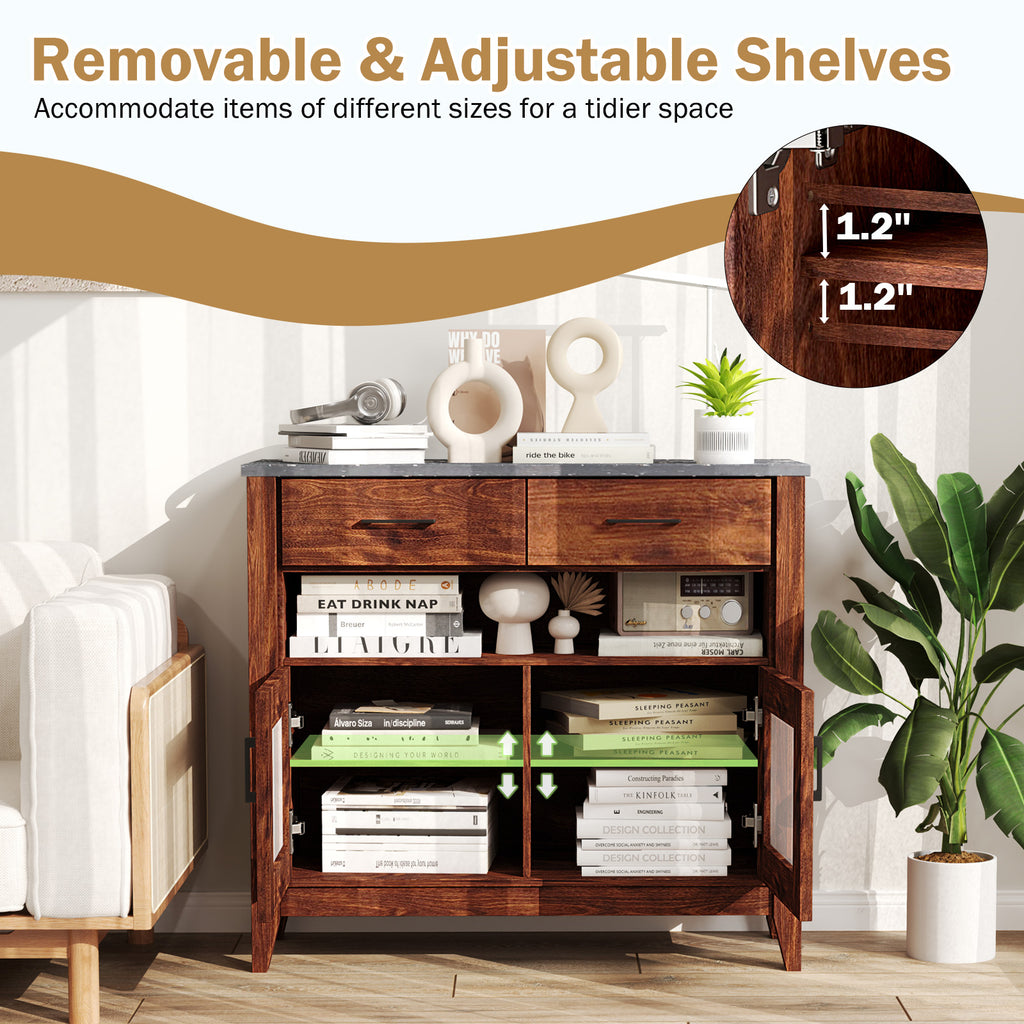 Coffee Bar Cabinet with Drawers & Shelves - Brown