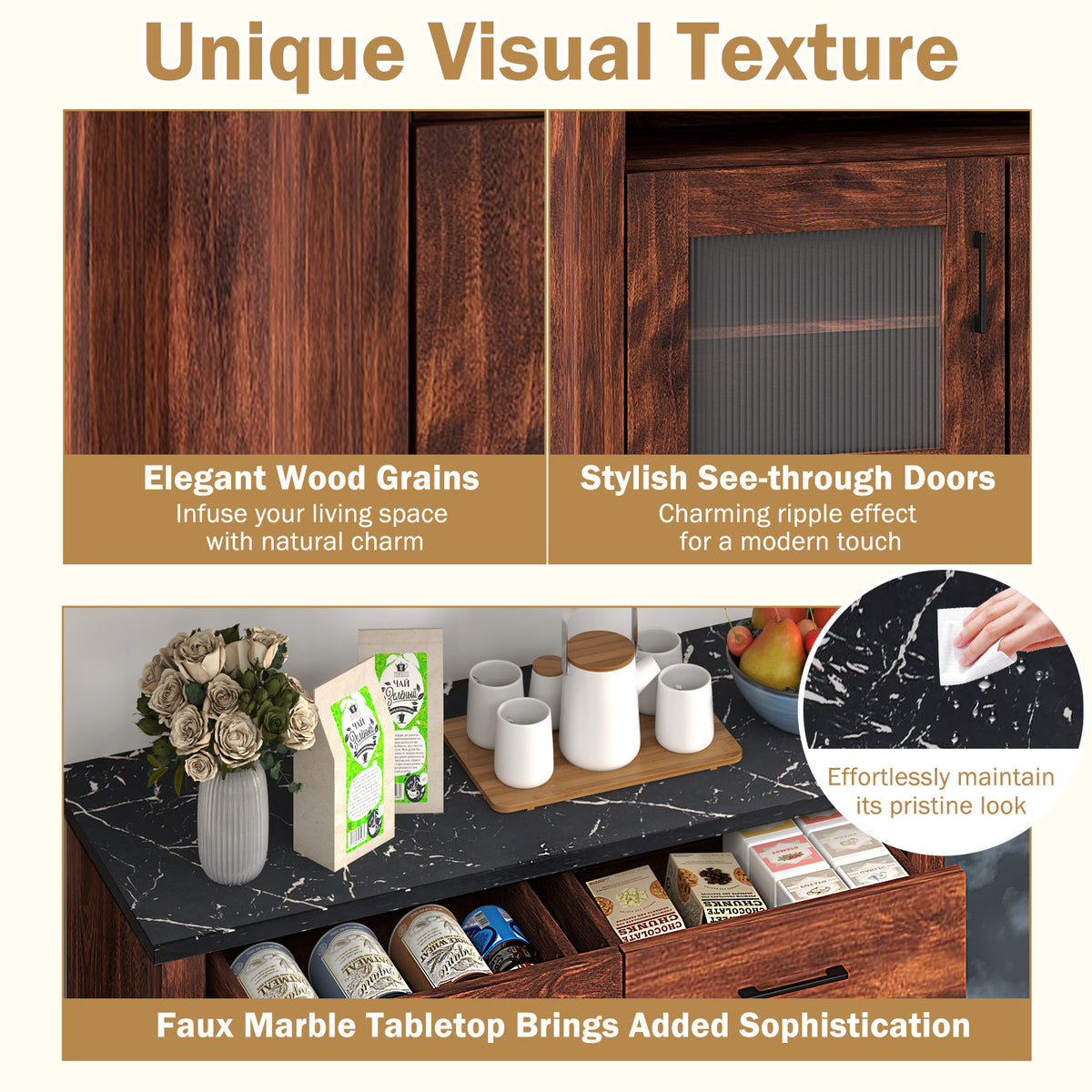 Coffee Bar Cabinet with Drawers & Shelves - Brown
