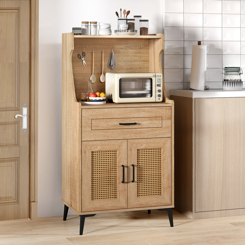 Coffee Bar Cabinet with Pegboard, Drawer & Shelf – Oak