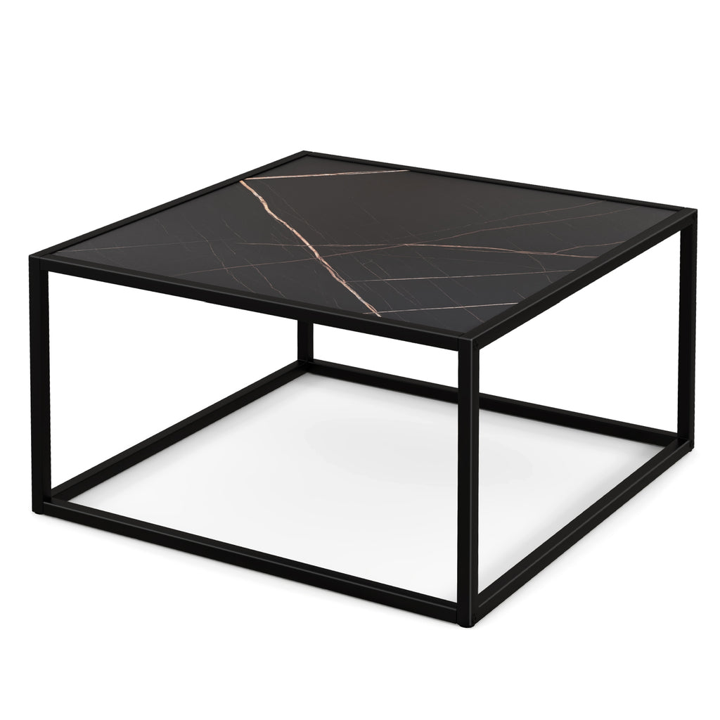 Modern Square Coffee Table with Faux Marble Tabletop - White