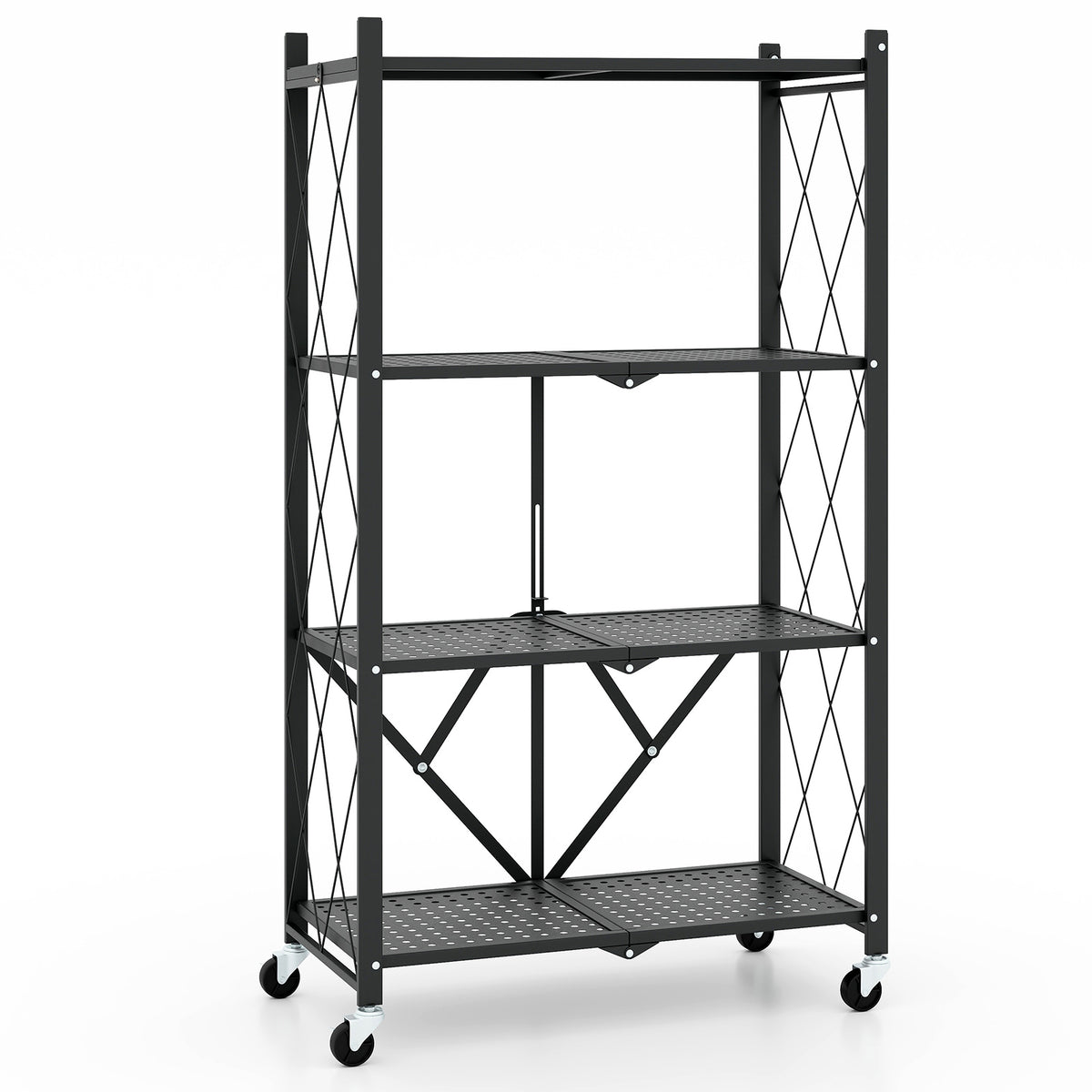 4-Tier Foldable Storage Shelf Collapsible Rack with Lockable Wheels