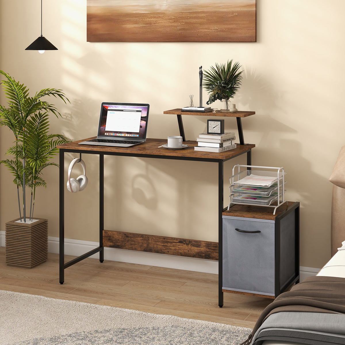 Computer Desk with Reversible Storage Drawer - Brown