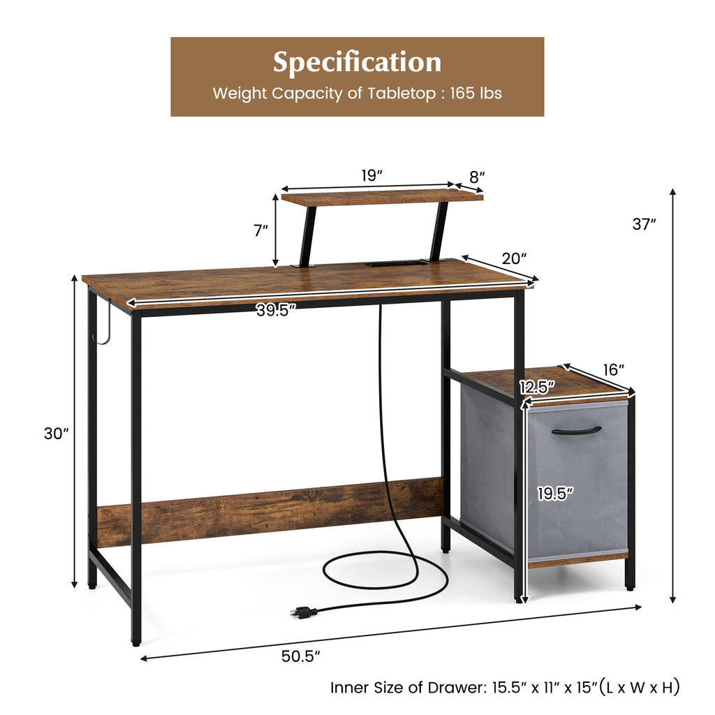 Computer Desk with Reversible Storage Drawer - Brown