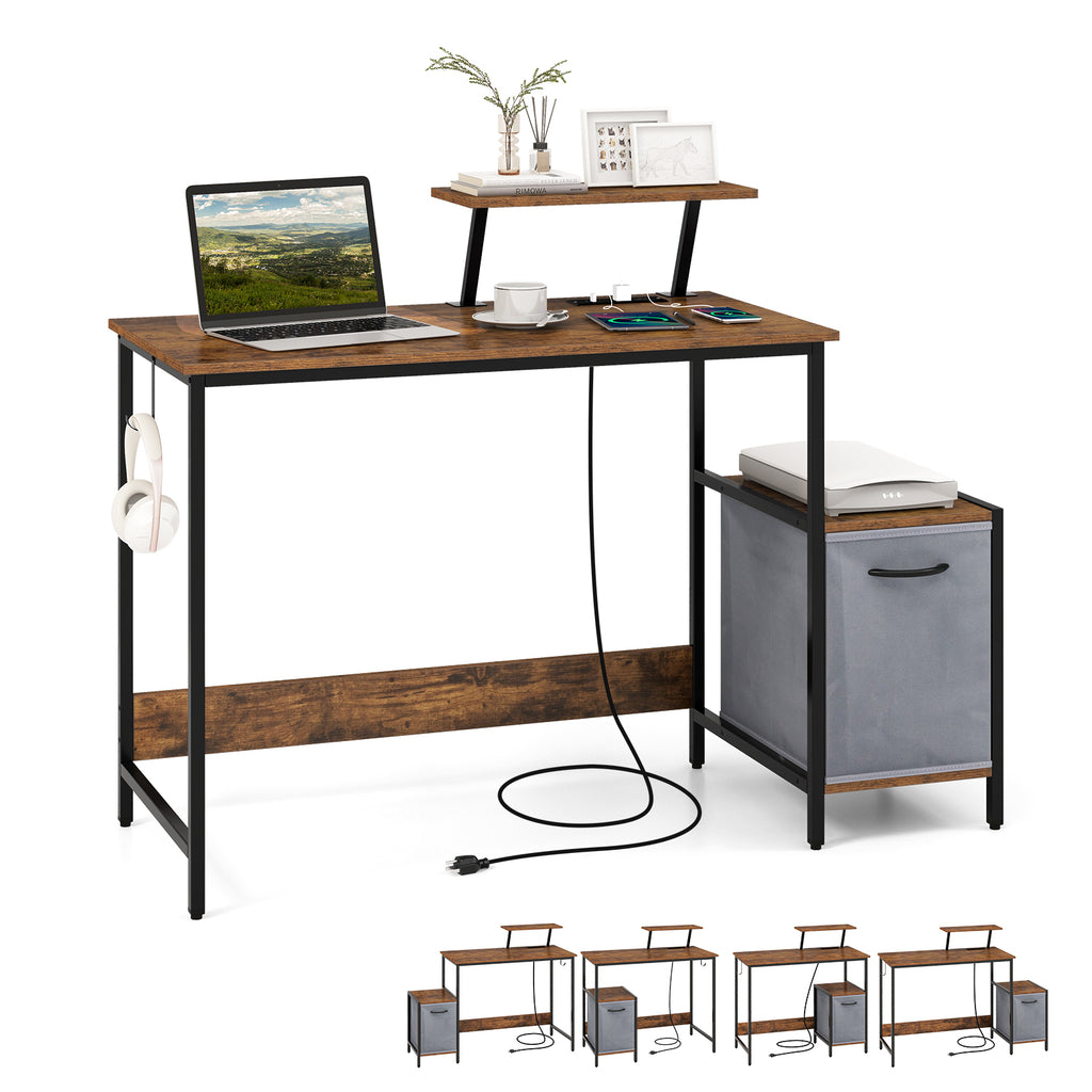 Computer Desk with Reversible Storage Drawer - Brown