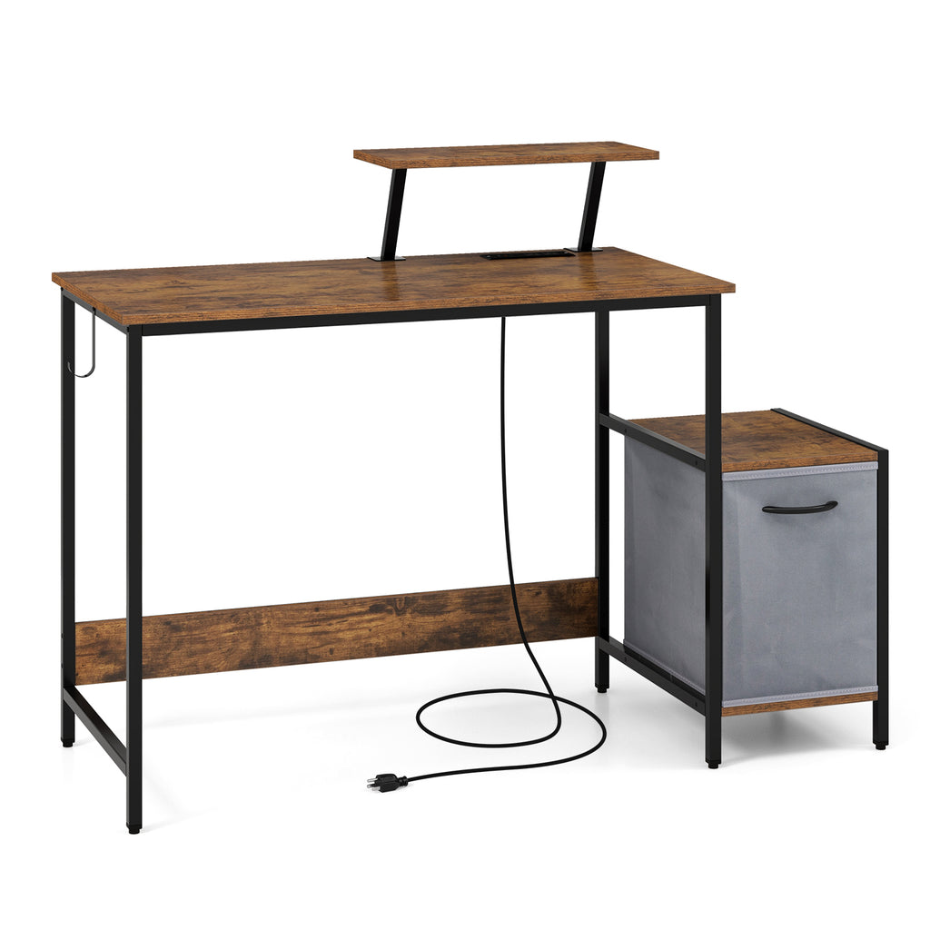 Computer Desk with Reversible Storage Drawer - Brown
