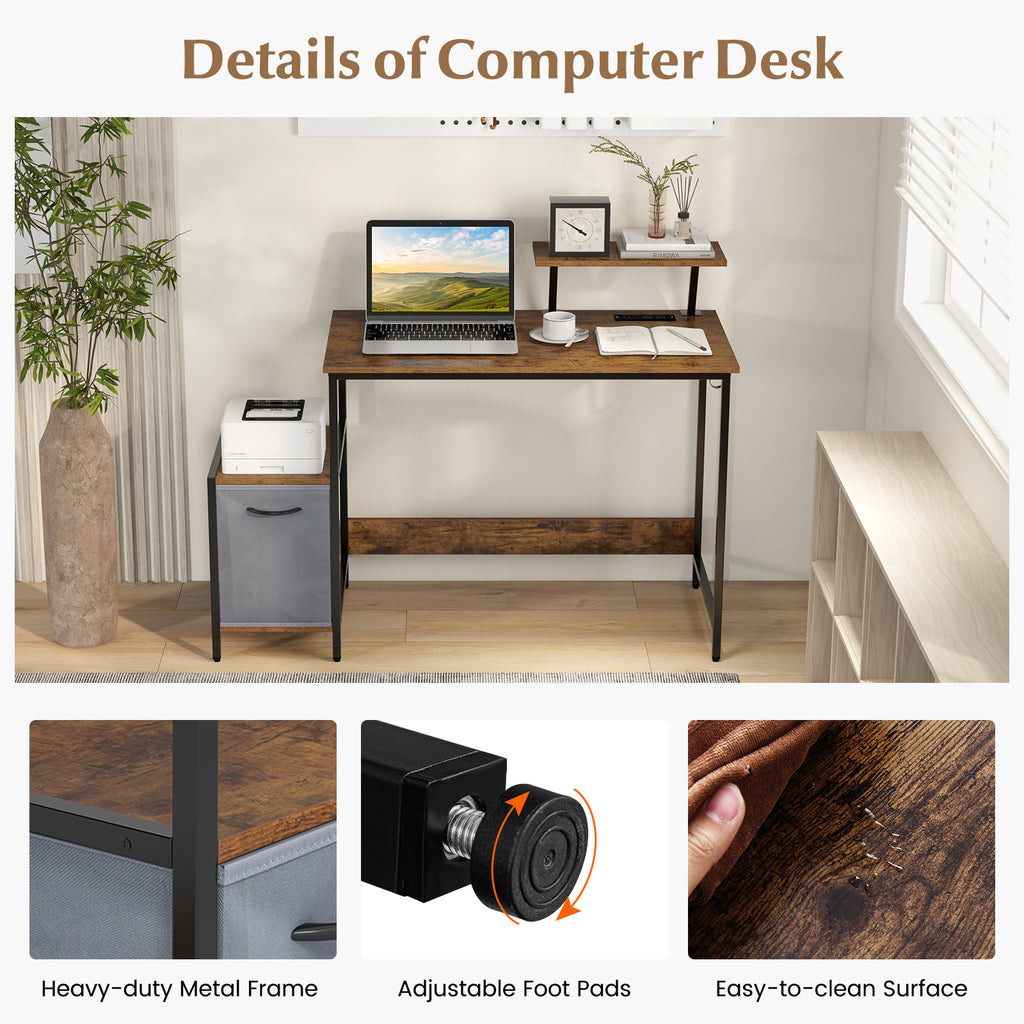 Computer Desk with Reversible Storage Drawer - Brown
