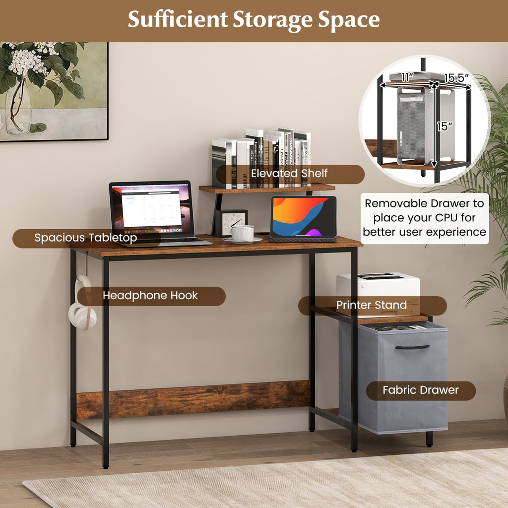 Computer Desk with Reversible Storage Drawer - Brown