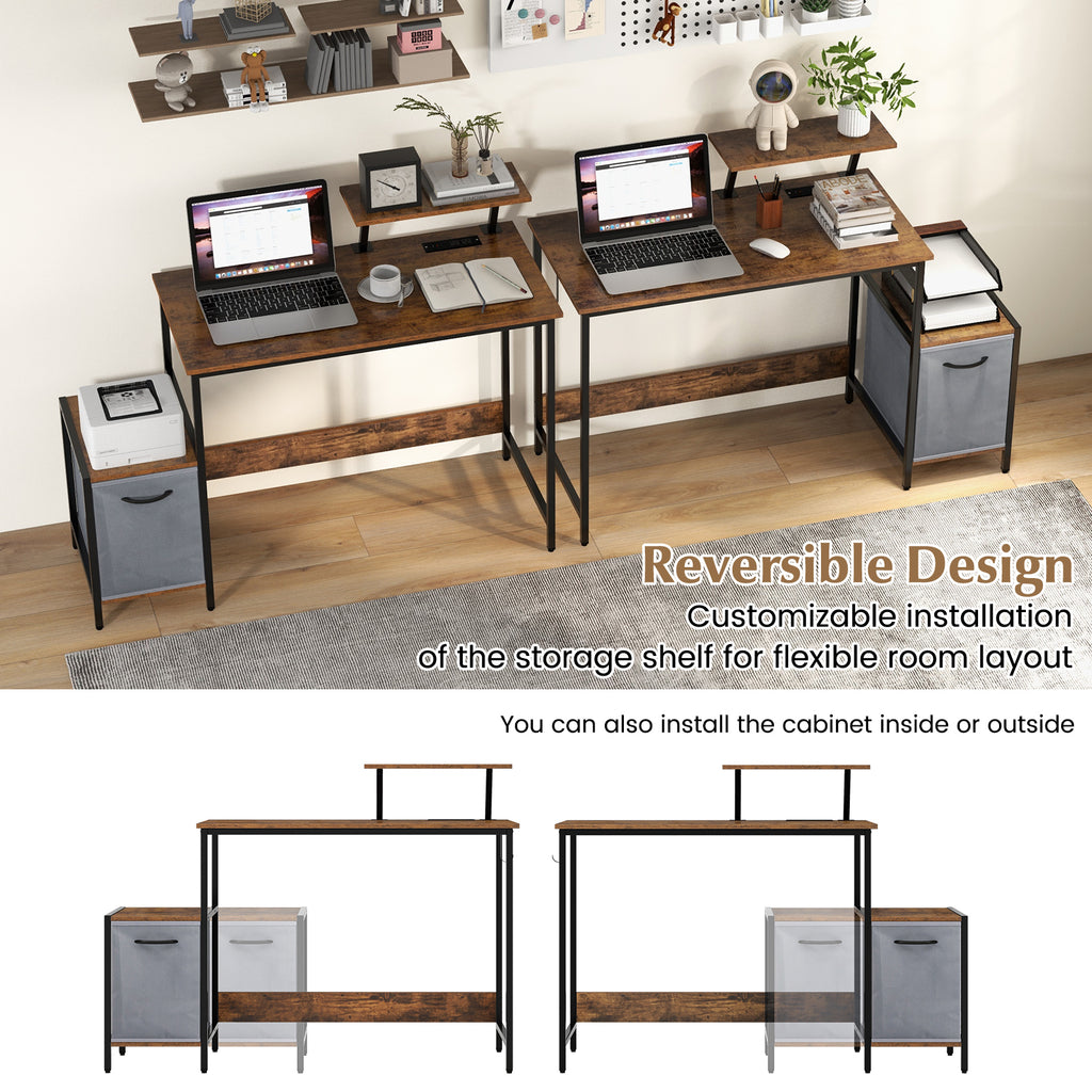 Computer Desk with Reversible Storage Drawer - Brown