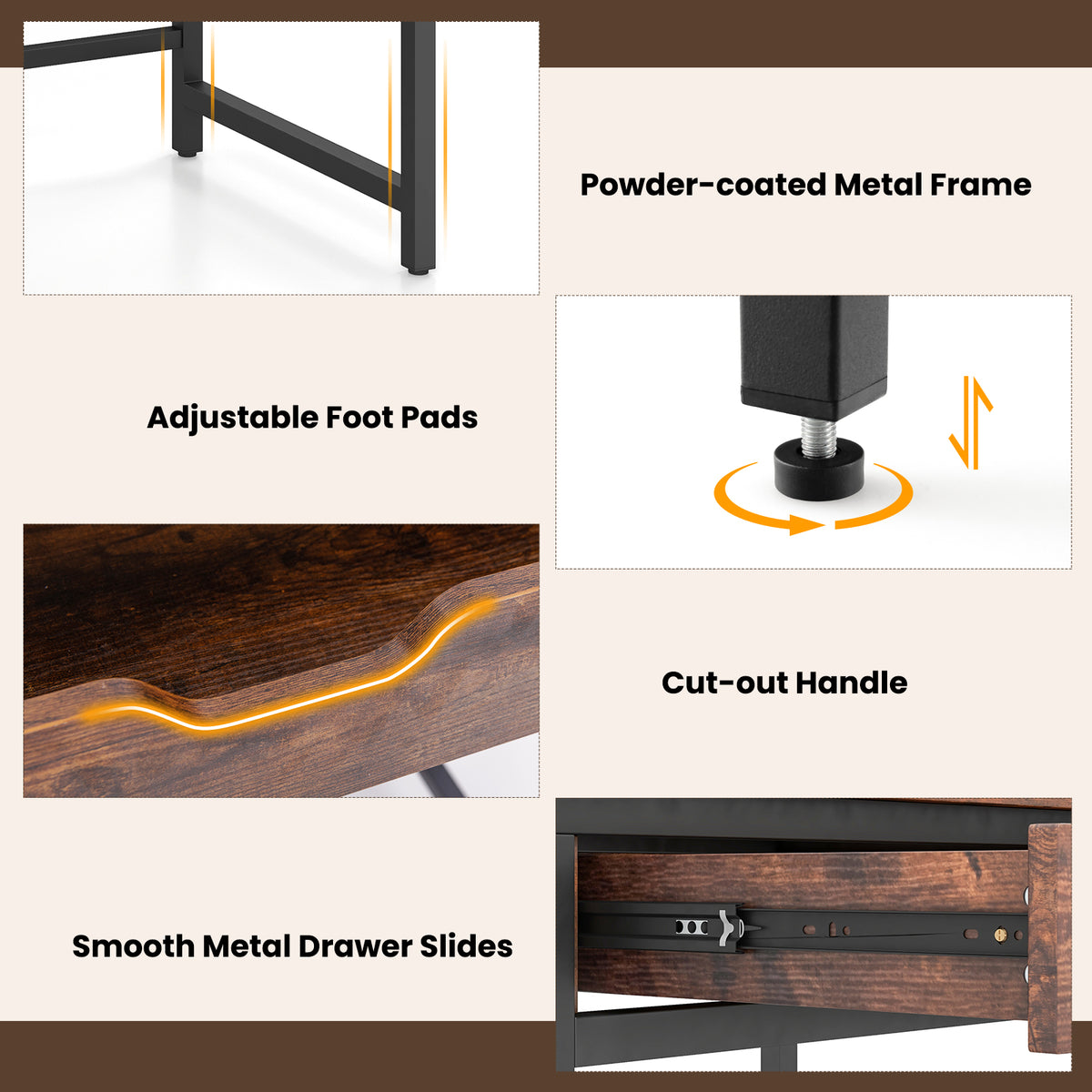 Computer Desk with Charging Station & Drawer - Rustic Brown