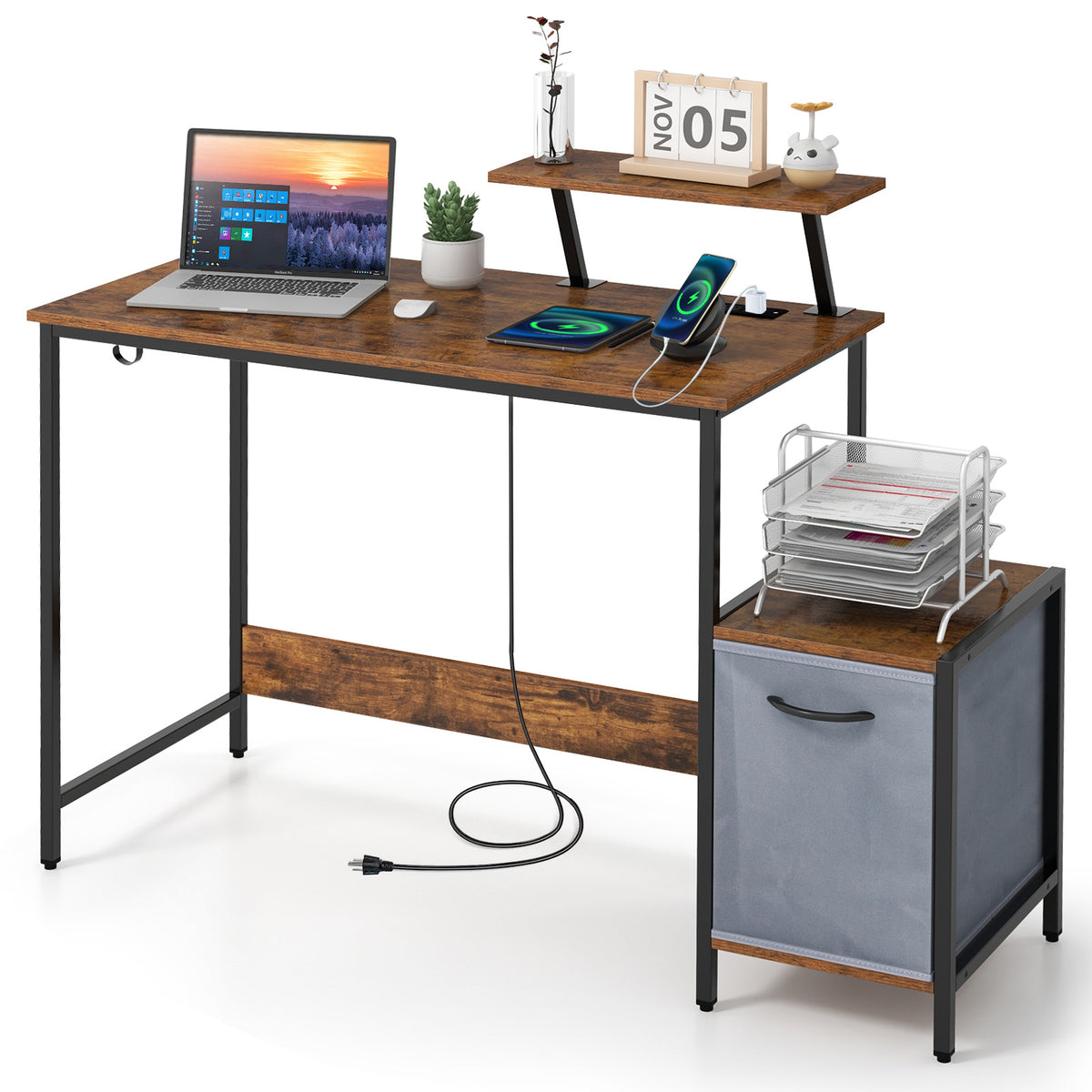 Computer Desk with Reversible Storage Drawer - Brown