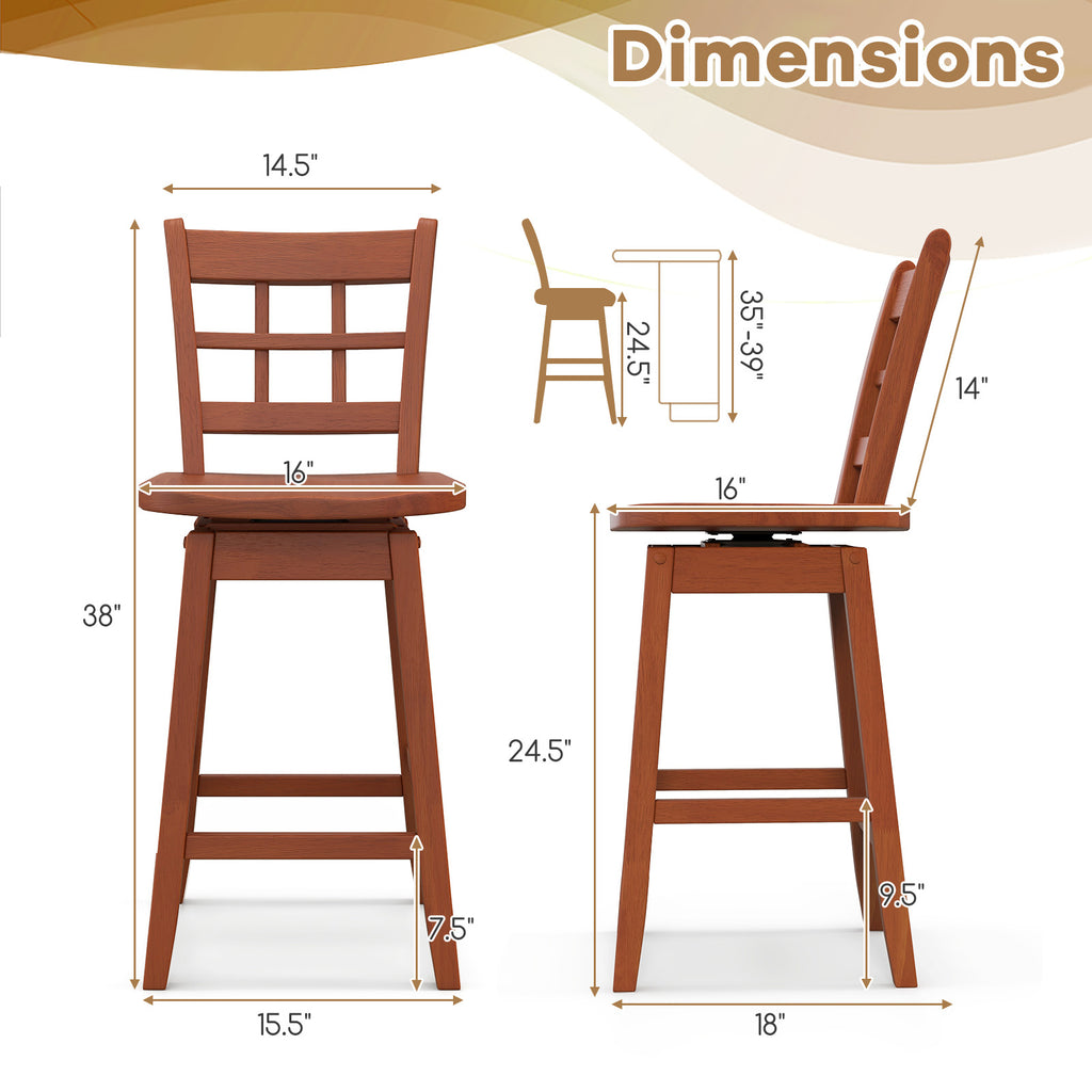 Counter Height Barstools Set of 2, Walnut - 24.5 Inch Grid Back