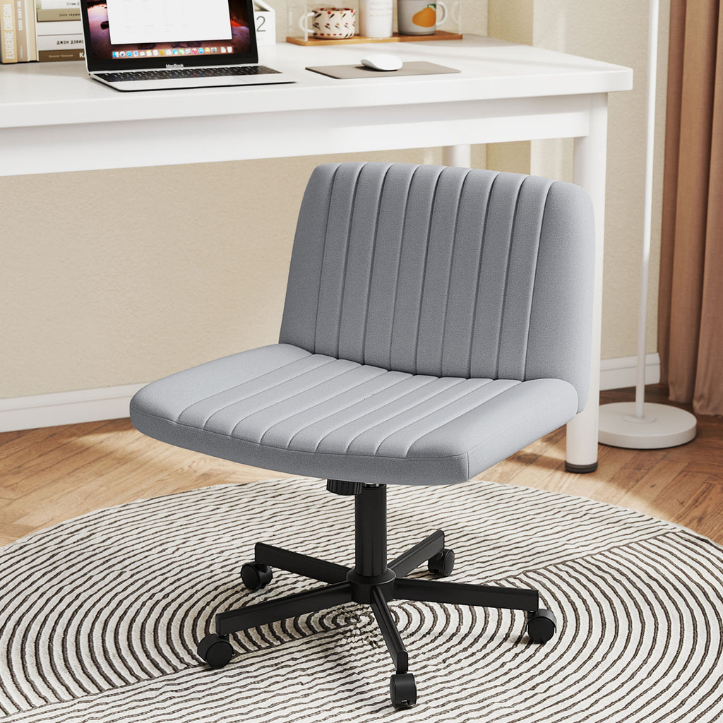 Cross-Legged Swivel Chair with Wheels, Gray Linen