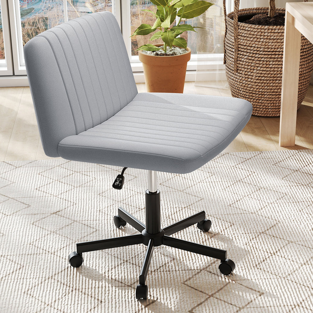 Cross-Legged Swivel Chair with Wheels, Gray Linen