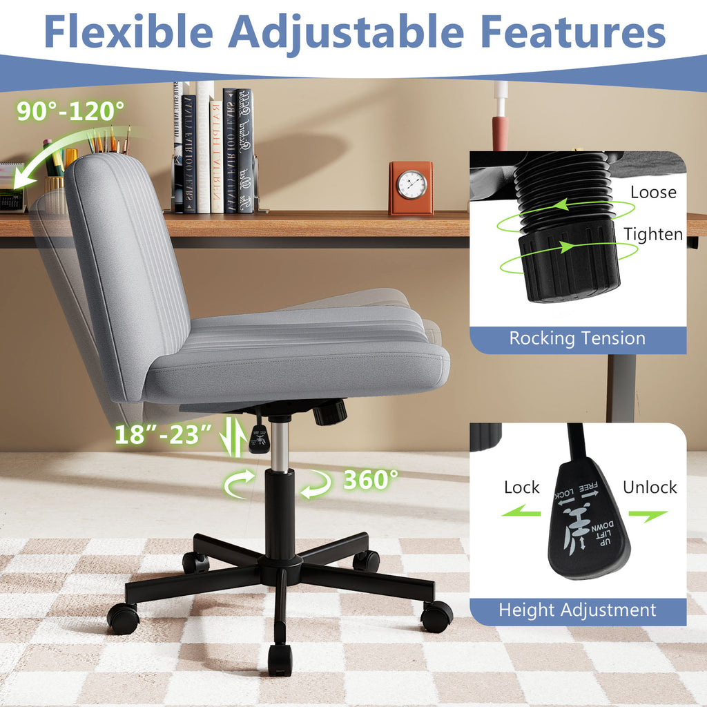 Cross-Legged Swivel Chair with Wheels, Gray Linen