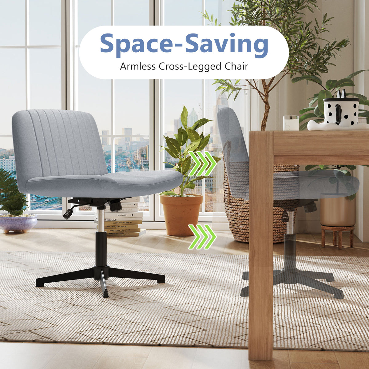 Criss Cross-Legged Swivel Desk Chairs No Wheels
