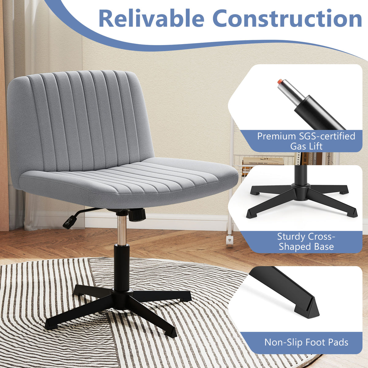 Criss Cross-Legged Swivel Desk Chairs No Wheels