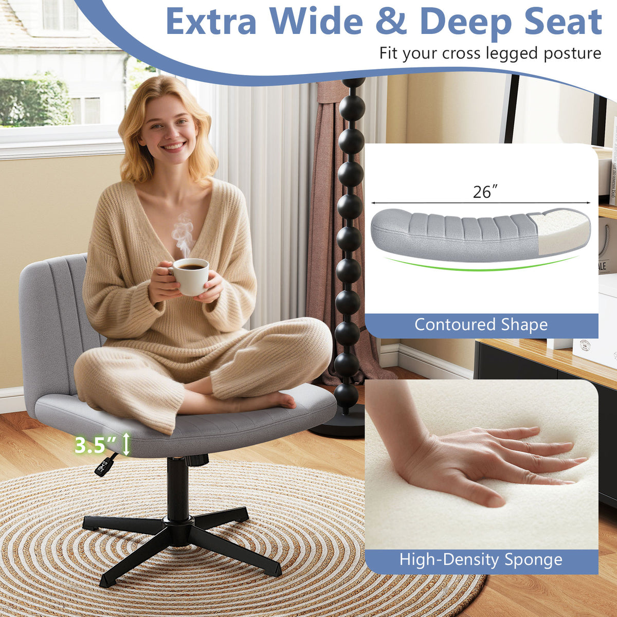 Criss Cross-Legged Swivel Desk Chairs No Wheels