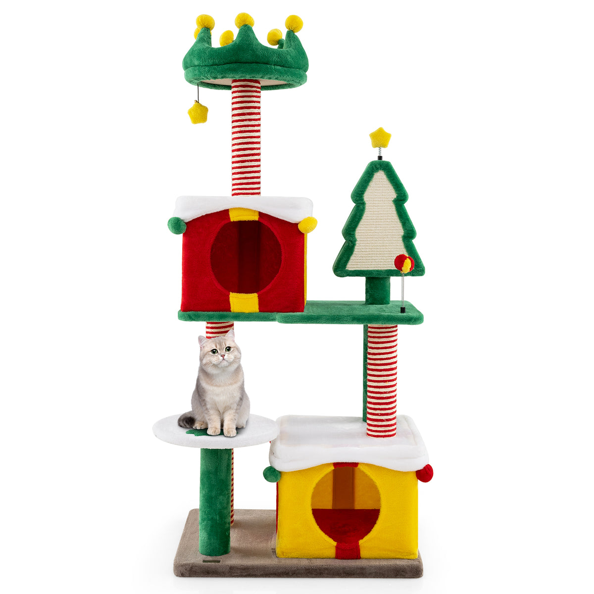 Christmas Cat Tree Tower for Indoor Cats with Scratching Posts and Carpet - Multicolor
