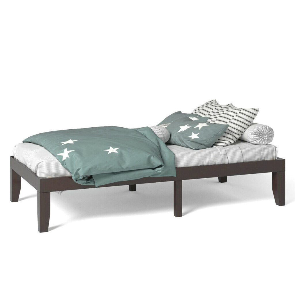 Twin Platform Bed Frame with Wood Slats - Brown