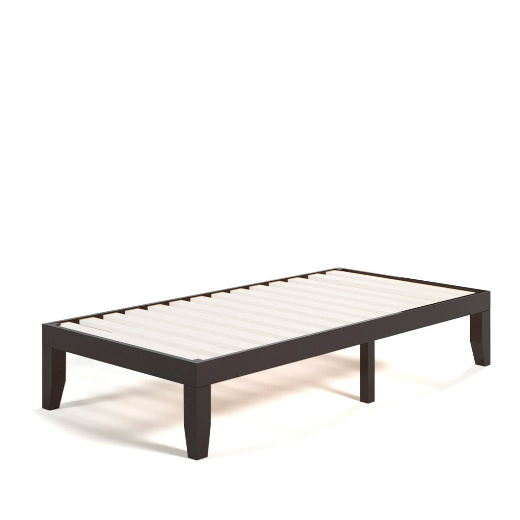 Twin Platform Bed Frame with Wood Slats - Brown