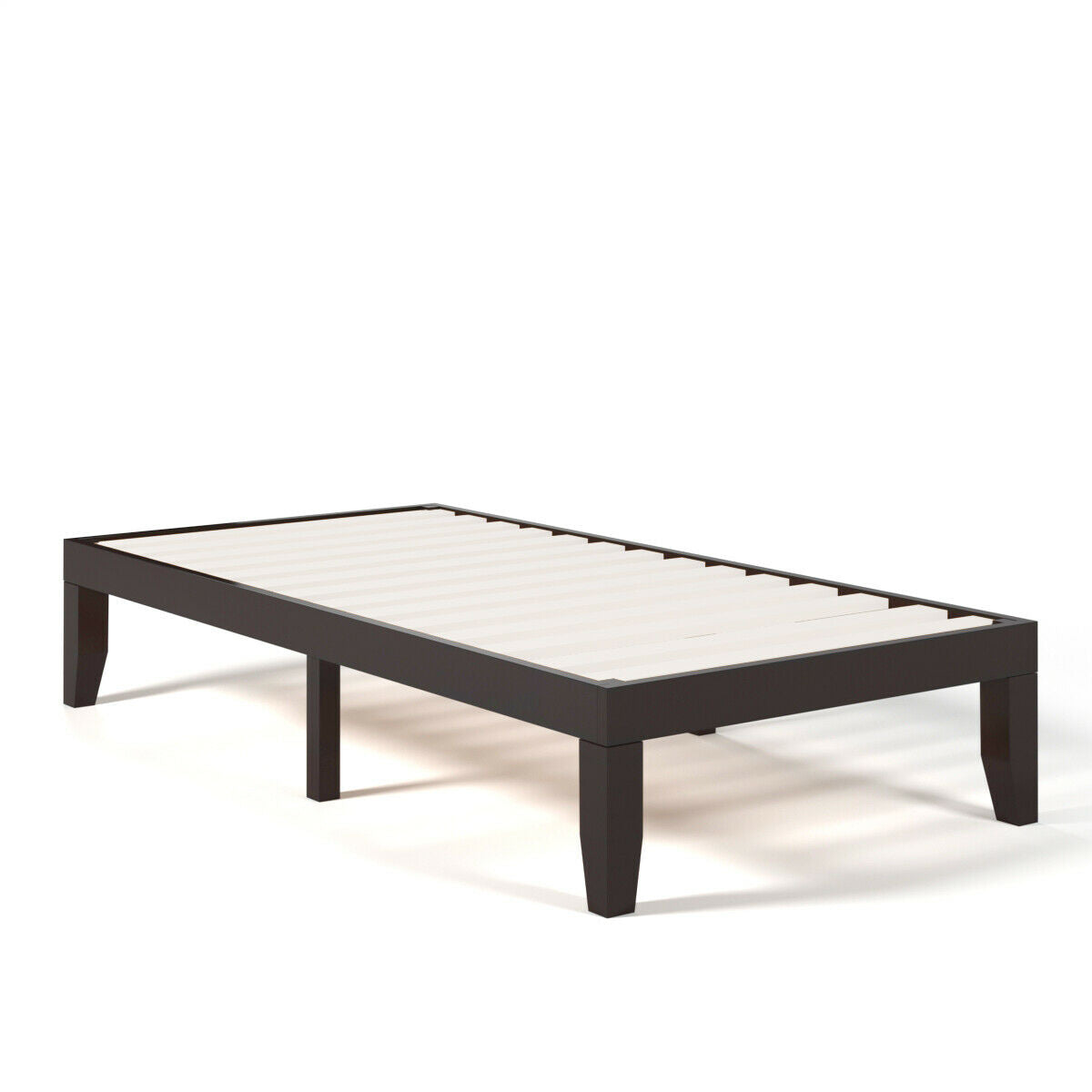 Twin Platform Bed Frame with Wood Slats - Brown