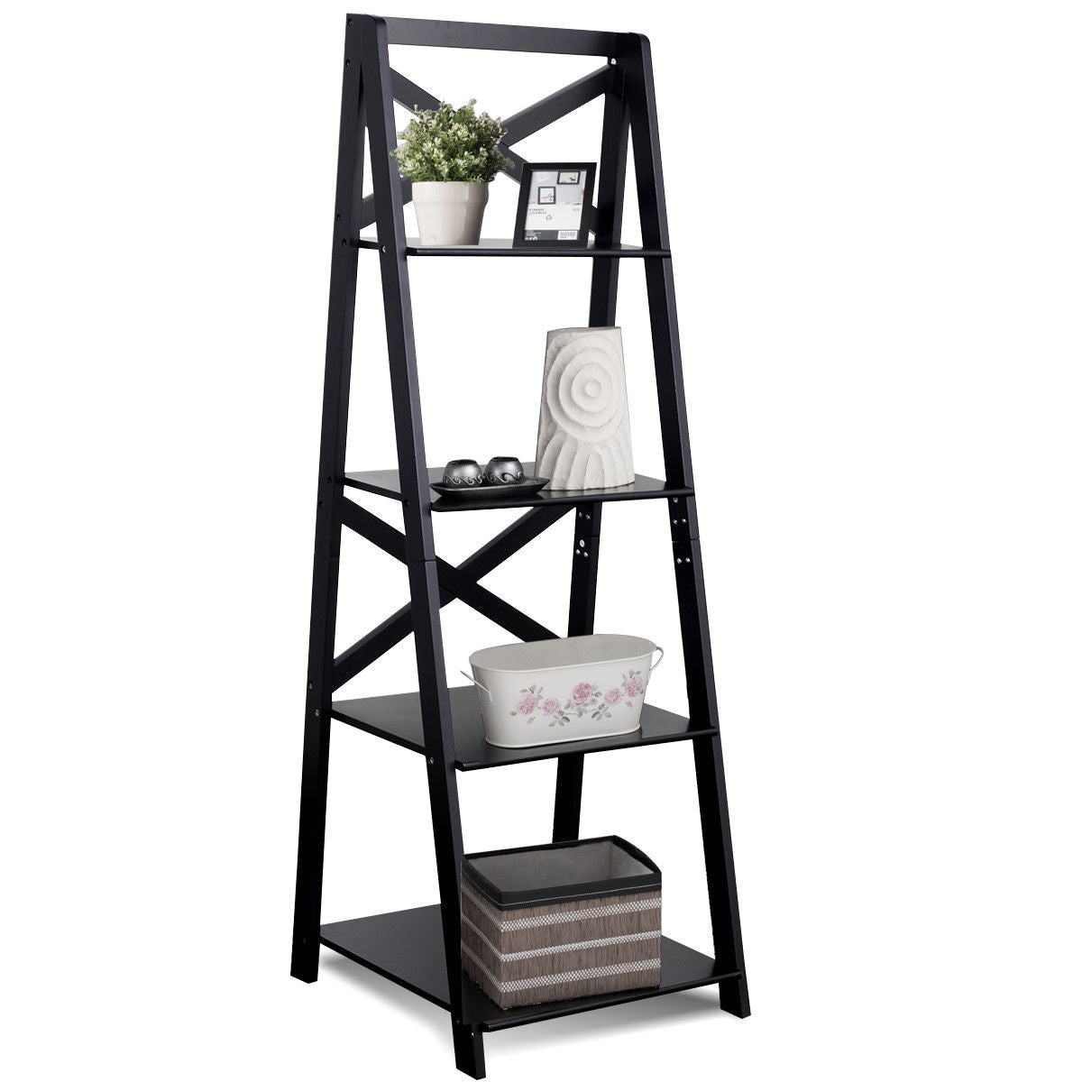 4-Tier Leaning Free Standing Ladder Shelf Bookcase Display