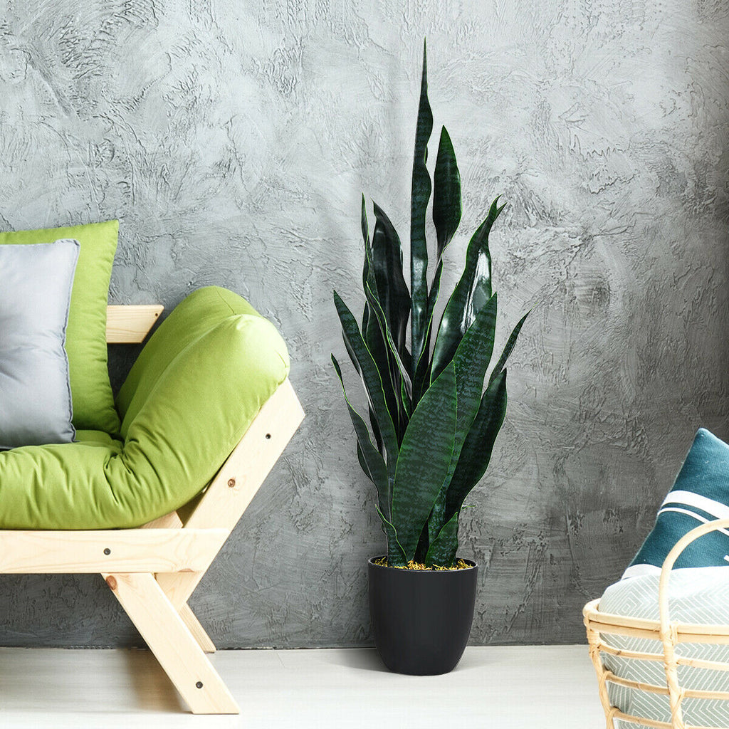 Artificial Snake Plant 35.5 Inch Indoor Outdoor Sansevieria Dark Green Leaves