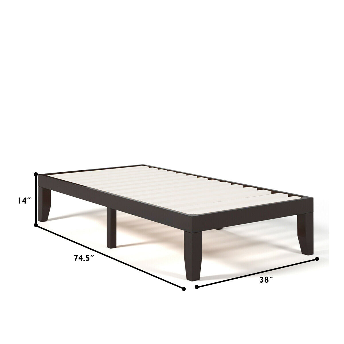 Twin Platform Bed Frame with Wood Slats - Brown