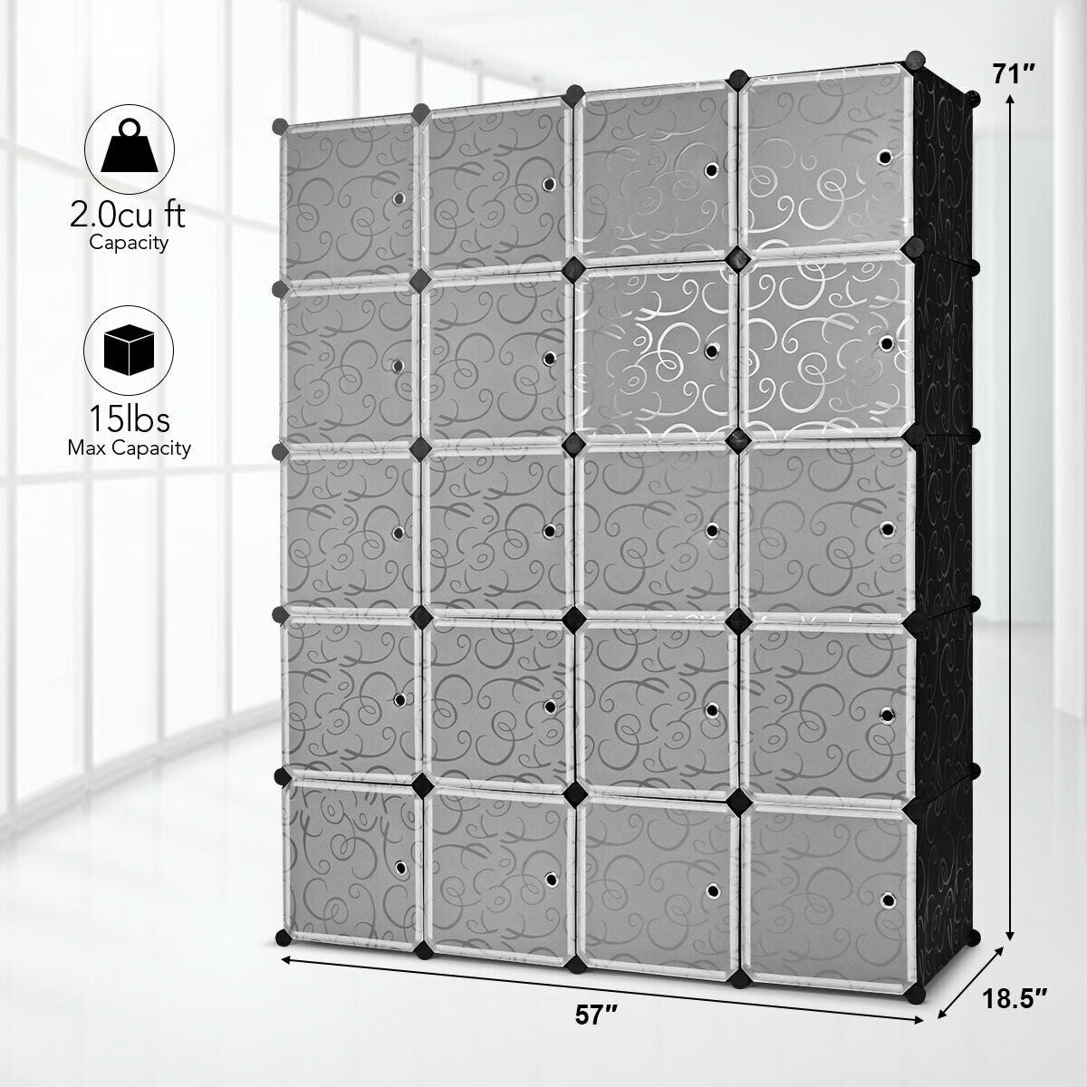 20-Cube DIY Plastic Storage Organizer with Doors