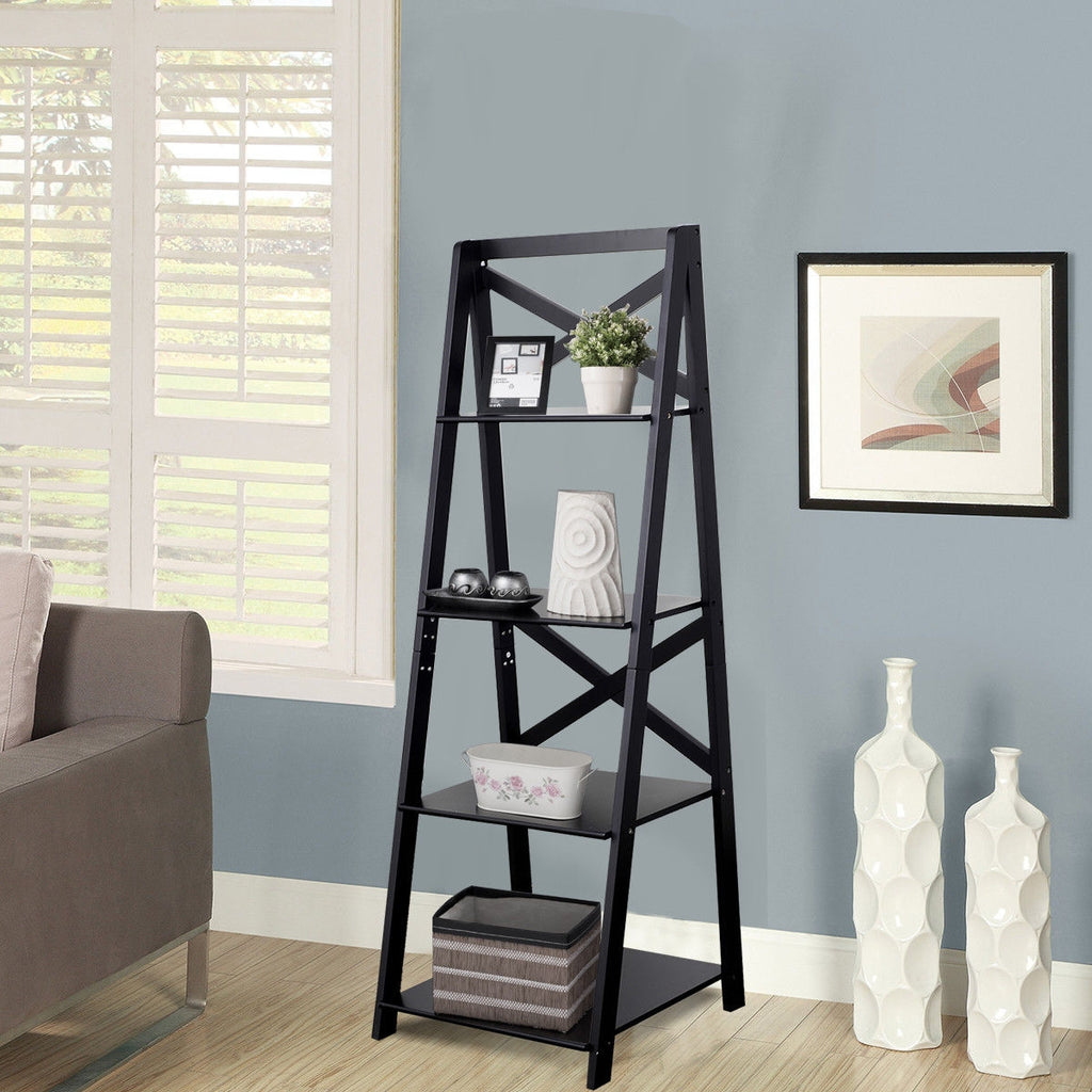 4-Tier Leaning Free Standing Ladder Shelf Bookcase Display
