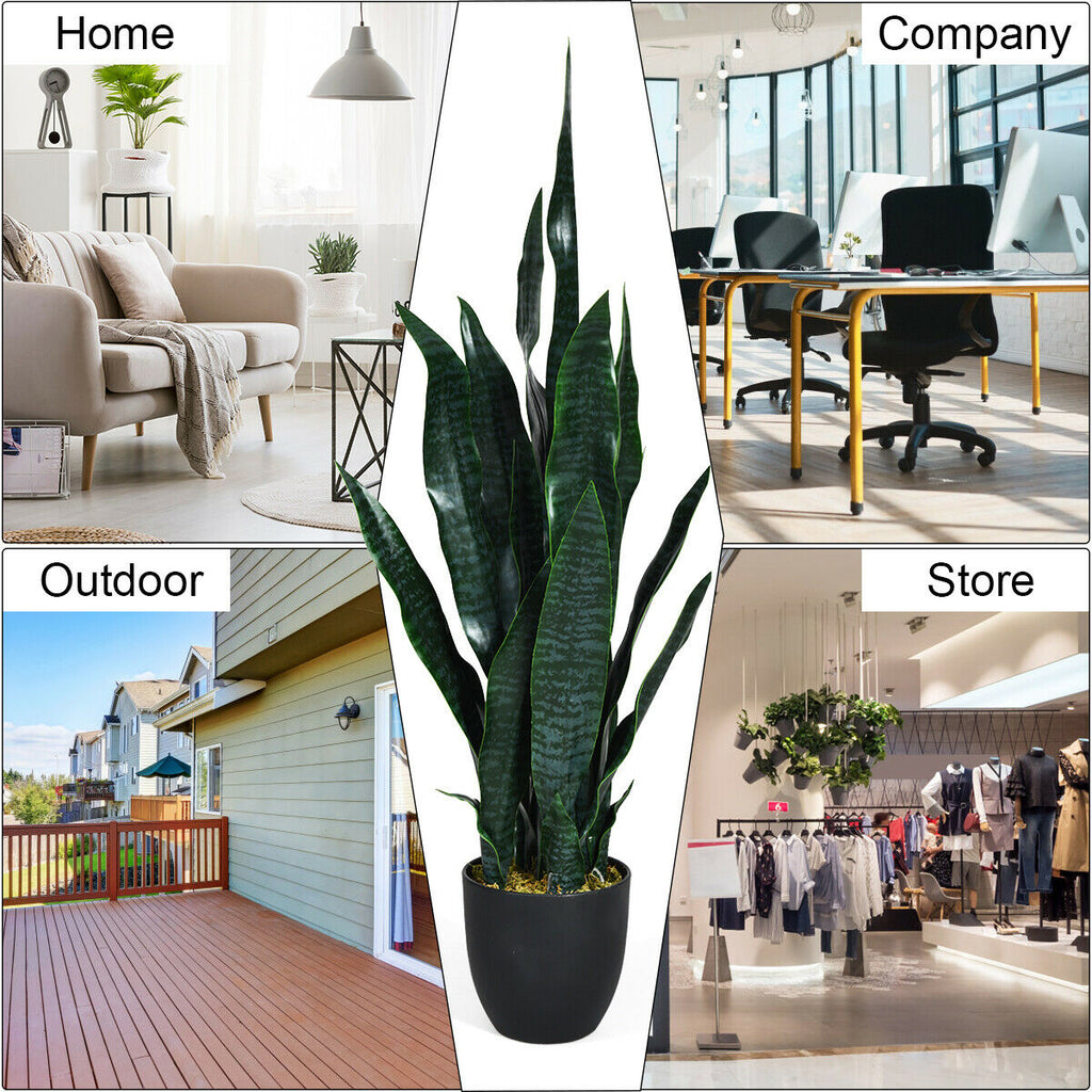 Artificial Snake Plant 35.5 Inch Indoor Outdoor Sansevieria Dark Green Leaves