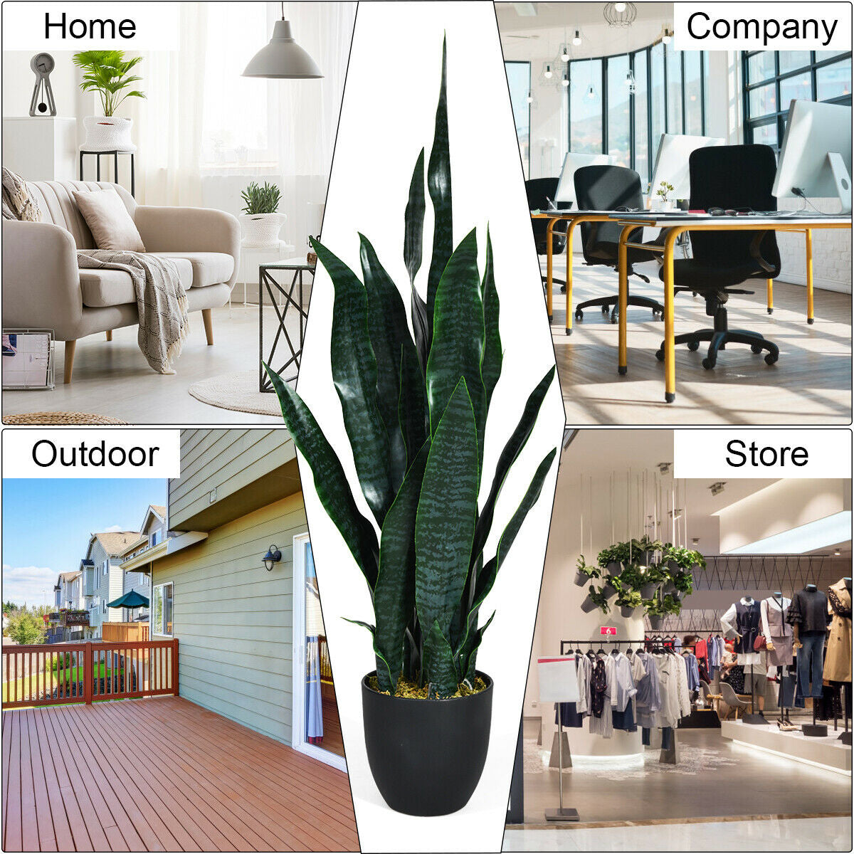 Artificial Snake Plant 35.5 Inch Indoor Outdoor Sansevieria Dark Green Leaves